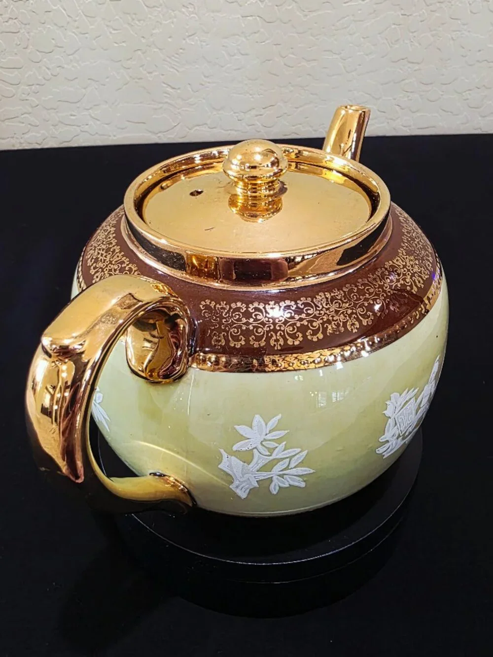 Vintage Teapot SUDLOW'S BURSLEM ENGLAND Green Gold Greek Mythology Porcleain